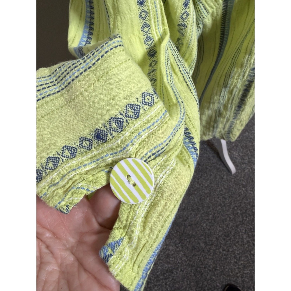 Habitat Clothing Lime Green Cotton Tunic Top~L~3/4 Sleeve Button Back Lagenlook - Picture 6 of 15